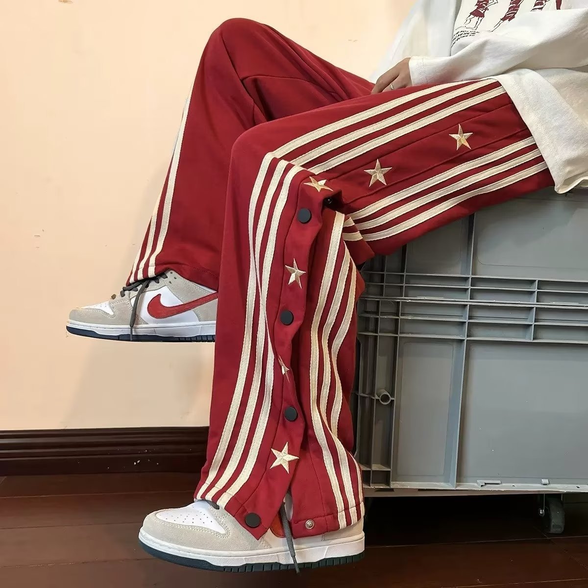 Striped Breasted Casual Pants Loose Straight Sports Trousers